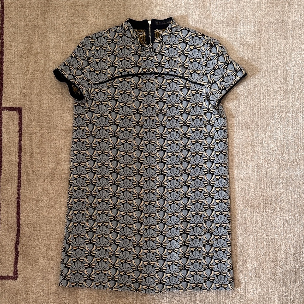 Zara Black and Gold Floral Mini Dress